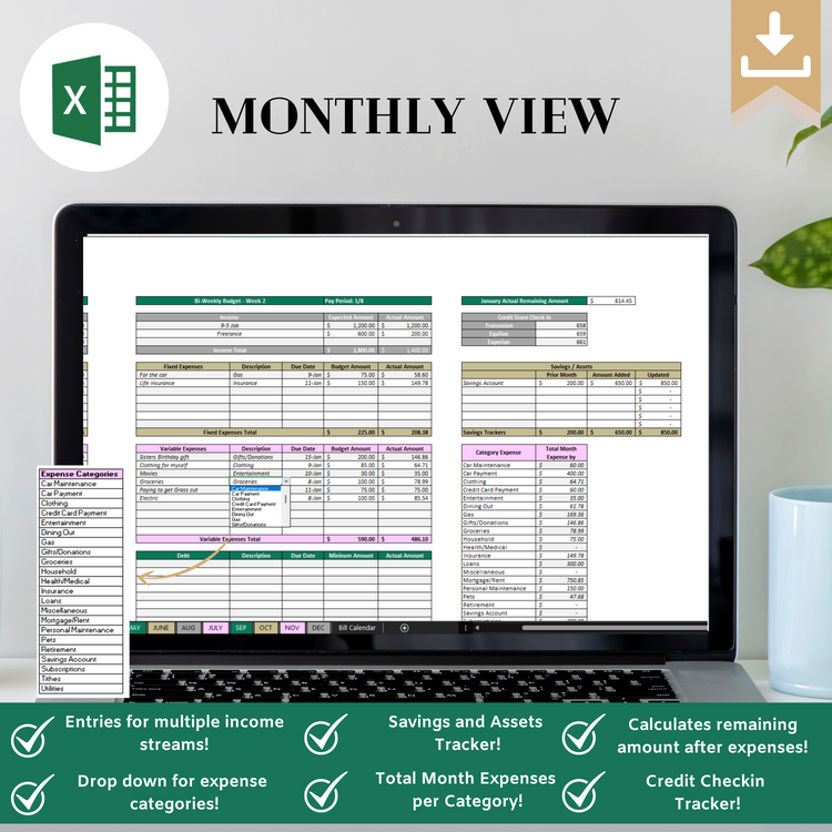 Bi-Weekly Paycheck Excel Budget Spreadsheet