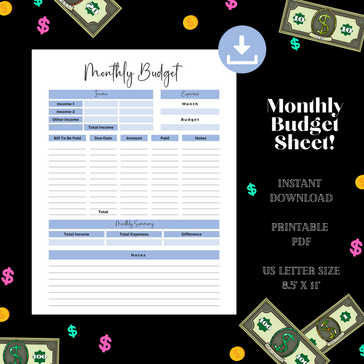 Monthly Budget Sheet Printable