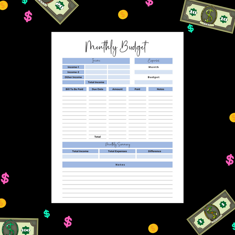 Monthly Budget Sheet Printable