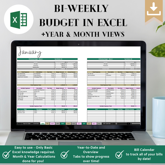 Bi-Weekly Paycheck Excel Budget Spreadsheet